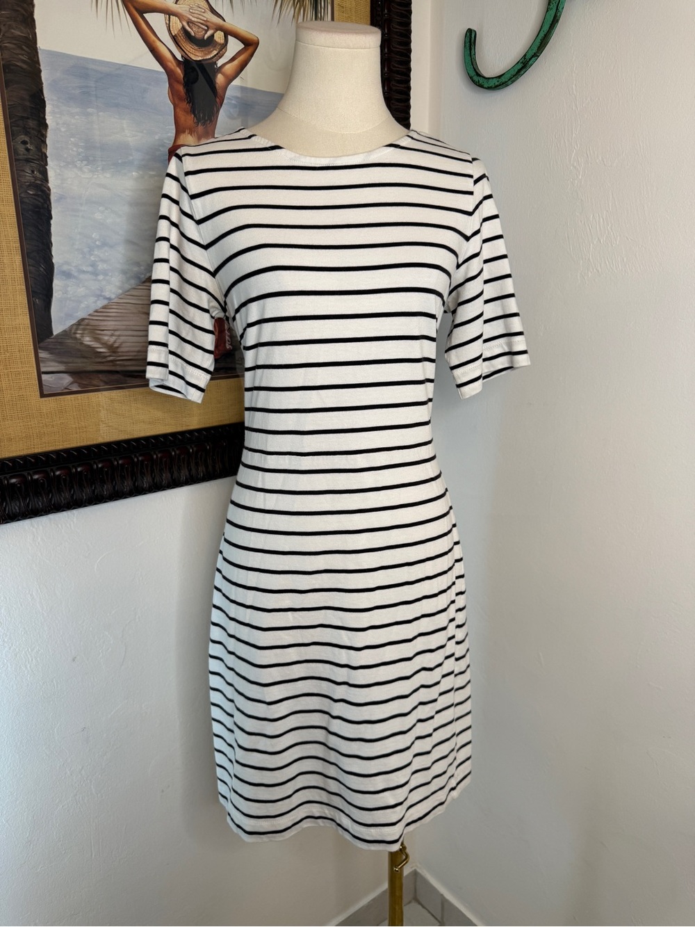 J. Crew White Mini Dress with Black Stripes